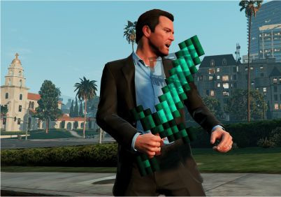 GTA5《我的世界》“大宝剑”MOD 像素征服罪恶之都