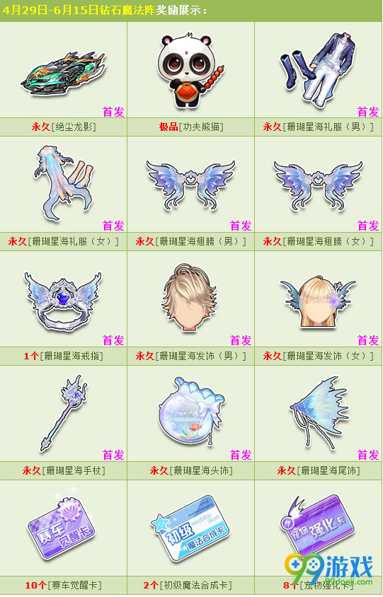 qq飞车429钻石魔法阵开启 珊瑚星海系列配饰登场