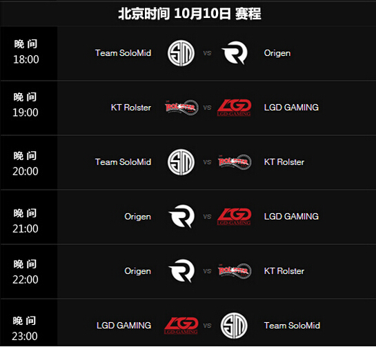 10月10日LOLS5总决赛赛程 10月10日LOLS5比赛赛程