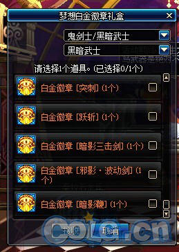 DNF黑暗武士梦想白金徽章礼盒开启内容介绍 