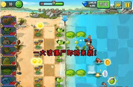 植物大战僵尸2中文版巨浪沙滩第2天攻略