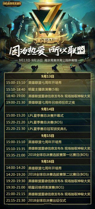 LOL7周年庆典节目有哪些 9月13日-16日LOL7周年庆典节目单