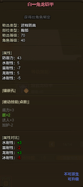怪物猎人ol白一角龙近战套装防具属性一览