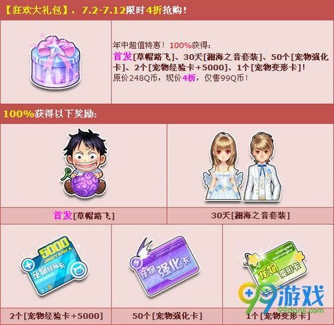 QQ飞车2016年中狂欢盛典100%送草帽路飞活动详情