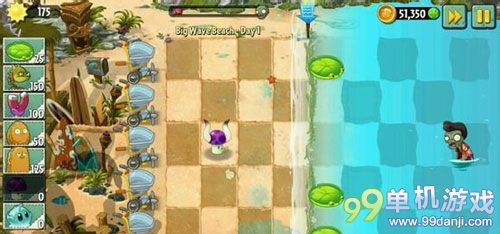 植物大战僵尸2无向日葵过海滩世界第1关攻略