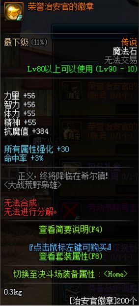 dnf荣誉治安官的徽章属性怎么样 荣誉治安官的徽章获取攻略