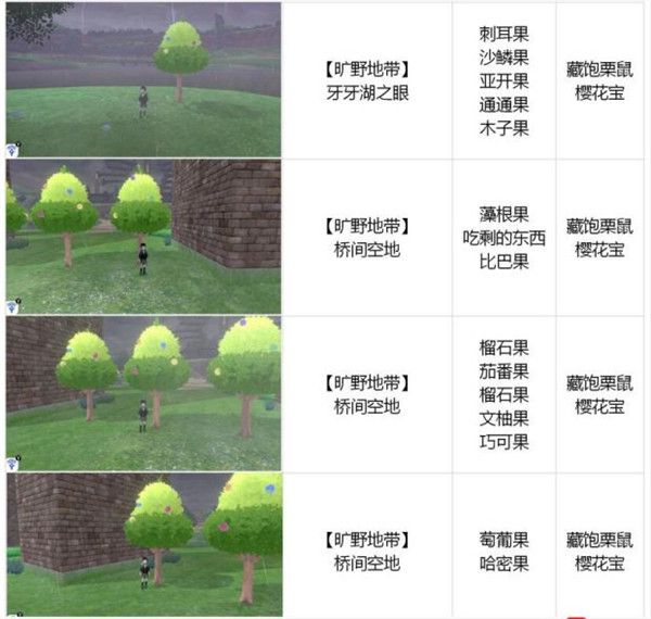 宝可梦剑盾迦勒尔地区各果树掉落什么 宝可梦剑盾迦勒尔地区全树果掉落汇总