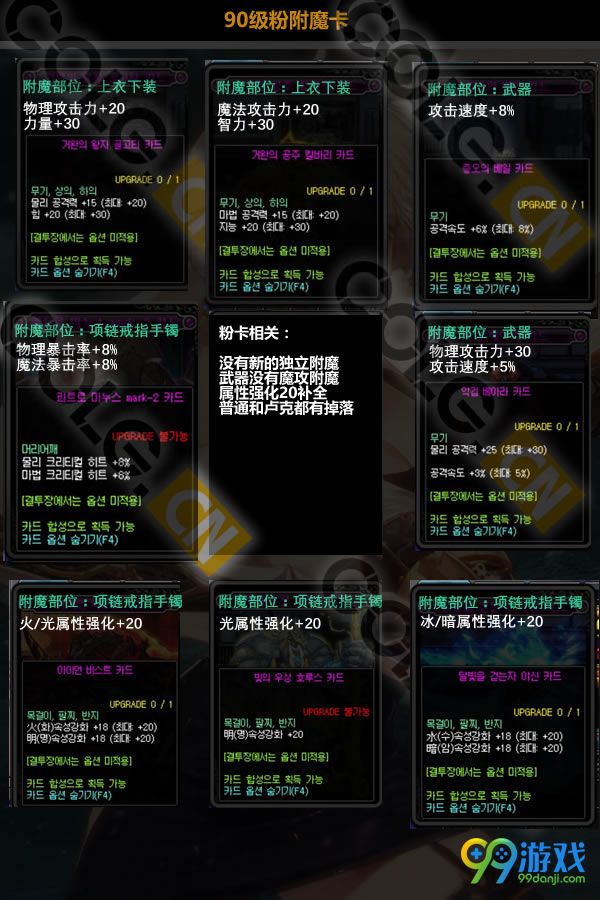 dnf90级粉附魔卡属性一览 90粉附魔卡属性汇总