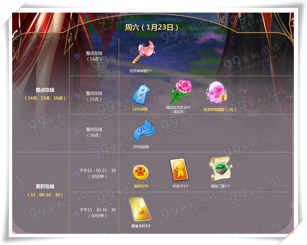 QQ炫舞2016年1月第四周周末整点在线时间奖励一览