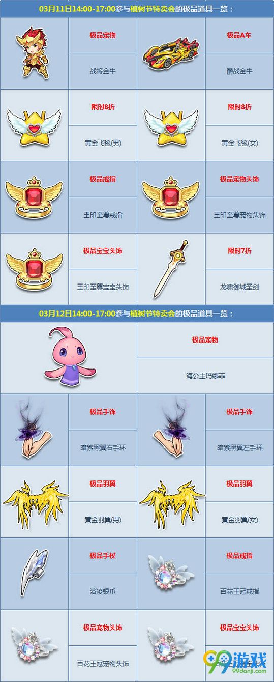 QQ飞车3月11日-17日植树节超值特卖季 限时5折道具