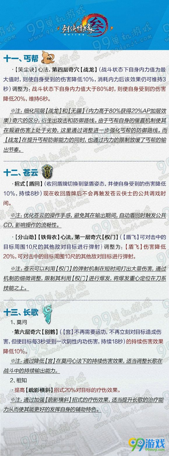 剑网3壮志凌云全门派技能改动说明汇总