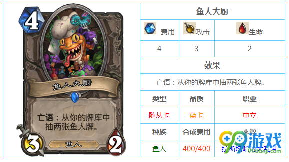 炉石传说新卡鱼人大厨怎么样 炉石传说新卡鱼人大厨属性简介