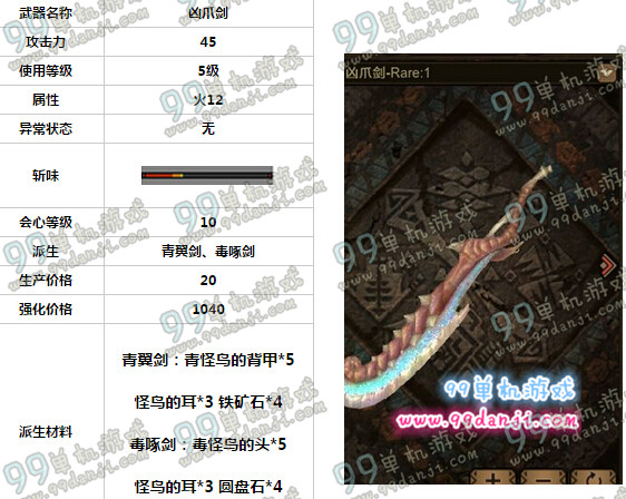 怪物猎人ol凶爪剑怎么样 凶爪剑属性素材一览