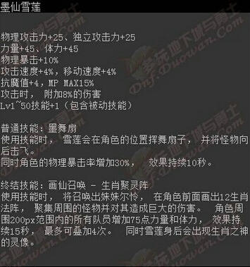 DNF2015春节宠物墨仙雪莲属性介绍