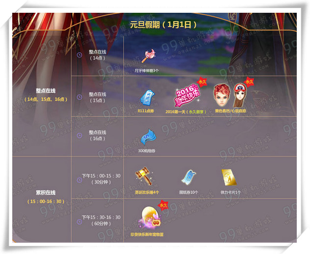 QQ炫舞元旦在线回馈2016年活动时间表 