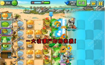 植物大战僵尸2中文版巨浪沙滩第9天攻略 菜问显神威
