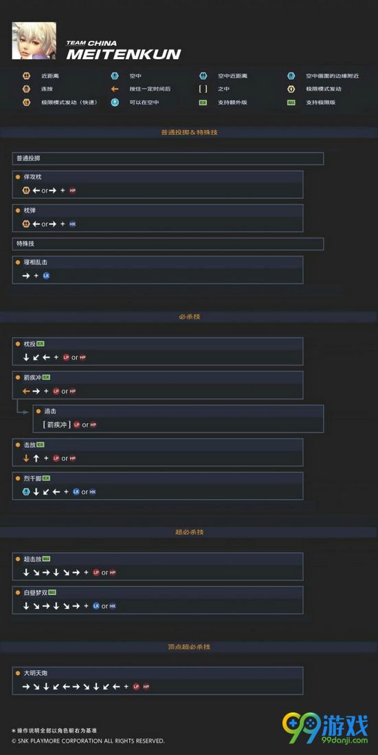 拳皇14明天君出招表 拳皇14明天君招式按键操作介绍