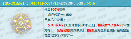 QQ飞车愚人魔法阵多少钱 得永久5喷A车幻蓝地魔详情