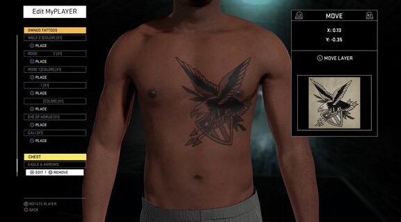 NBA2K16纹身大小怎么改 纹身大小尺寸修改方法
