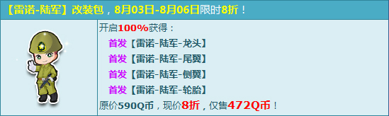 QQ飞车8月3日首发雷诺陆军改装包8折抢活动详情
