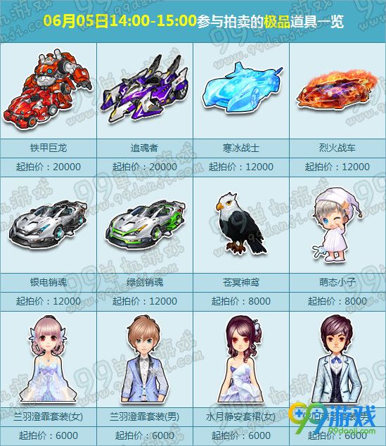QQ飞车6月初拍卖会道具一览 6.4-6.5下午2点-3点开启