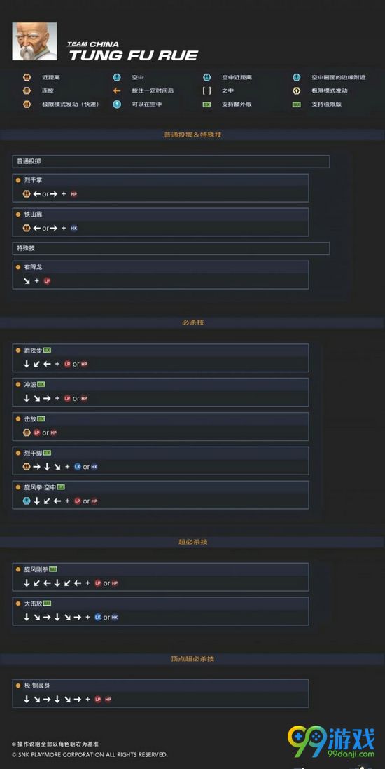 拳皇14唐福禄出招表 拳皇14唐福禄招式按键操作介绍