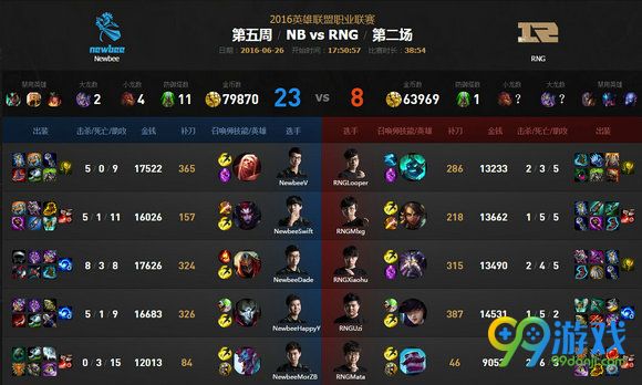 lpl2016夏季赛6月26日NB vs RNG 第二场视频回顾