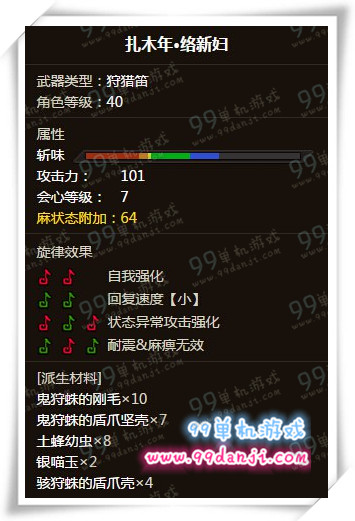 怪物猎人ol扎木年络新妇怎么样 扎木年络新妇属性分析