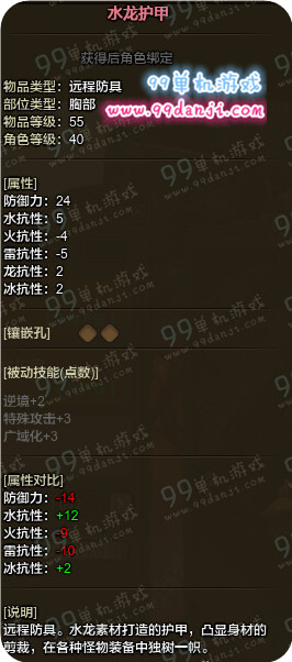 怪物猎人ol水龙套装 水龙套装远程属性一览