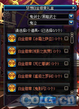 DNF鬼泣梦想白金徽章礼盒开启内容介绍