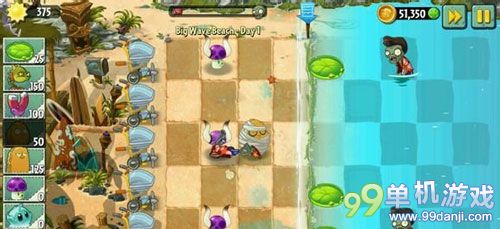 植物大战僵尸2无向日葵过海滩世界第1关攻略