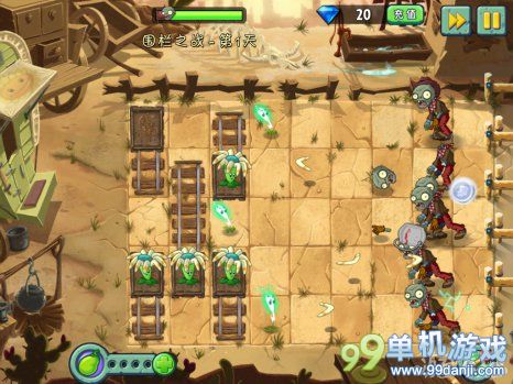 植物大战僵尸2中文版狂野西部围栏之战第1关攻略