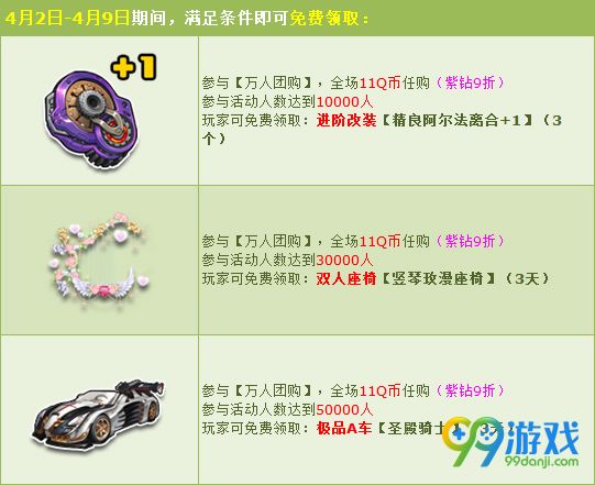 QQ飞车2017清明节11Q币全场任意购 极品A车免费领