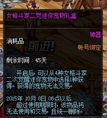 DNF女格斗家萌宠礼包内容及萌宠属性介绍