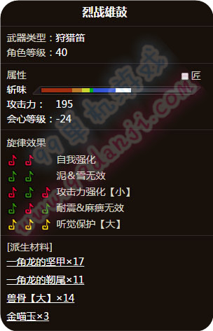 怪物猎人ol烈战雄鼓怎么样 狩猎笛烈雄战鼓分析