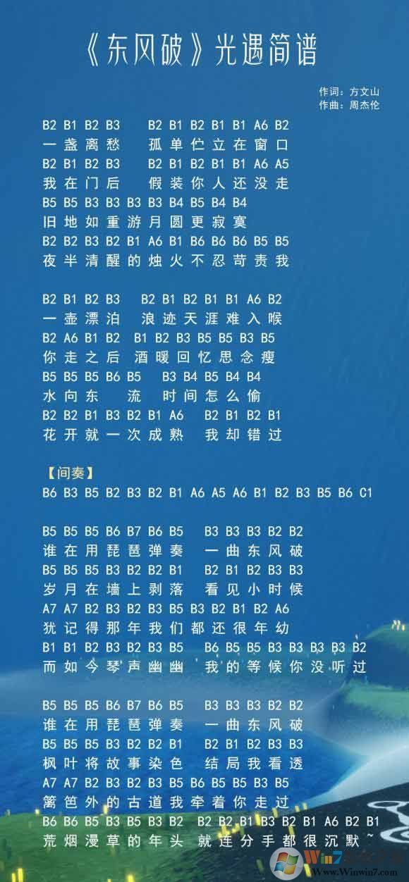 光遇简谱《东风破》怎么弹？光遇简谱大全