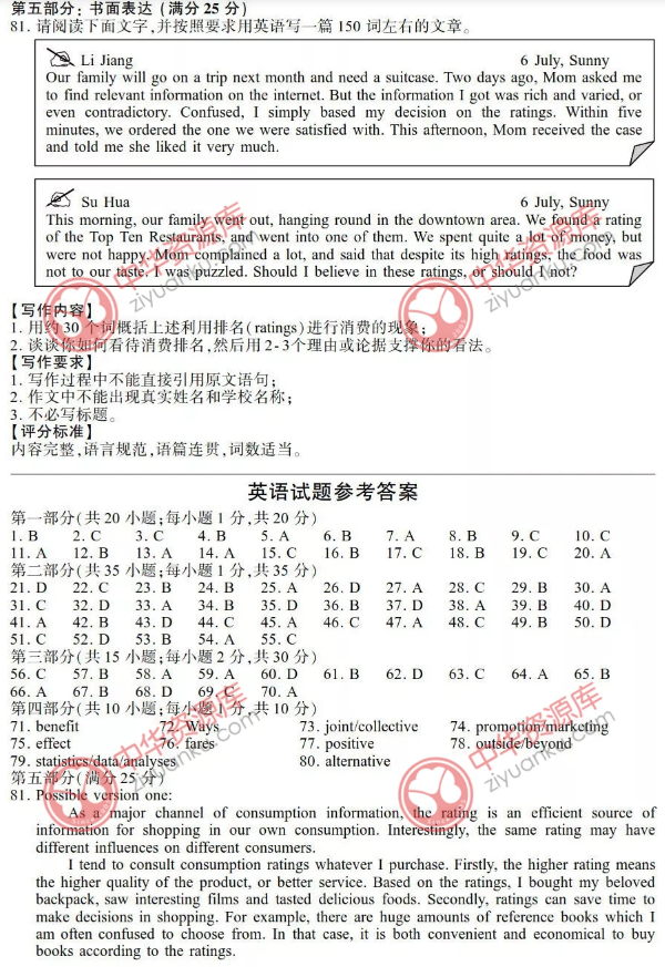 2018江苏高考英语试题原卷及答案【图片版】
