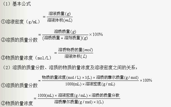 高中化学计算常用公式
