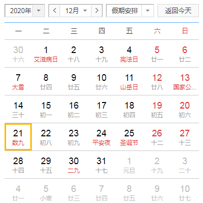 2020年数九从哪一天开始？