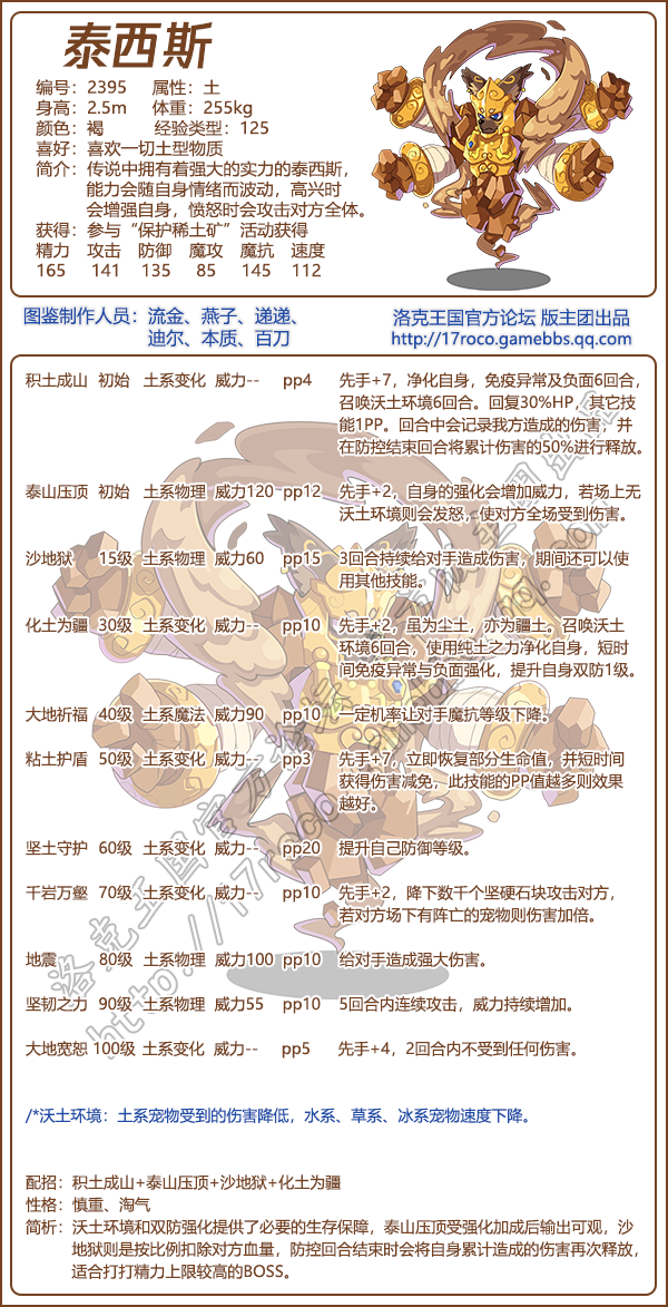 《洛克王国》泰西斯技能属性图鉴