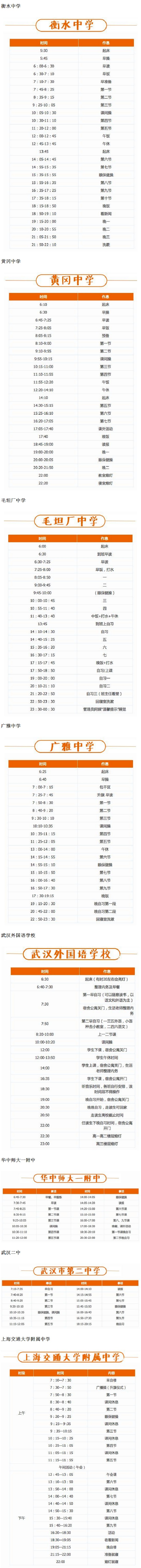 8所顶尖高中作息时间表
