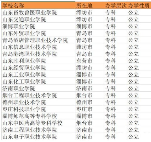 山东有哪些公办专科学校