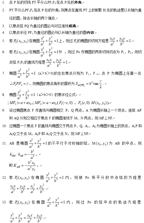 圆锥曲线特殊结论总结1