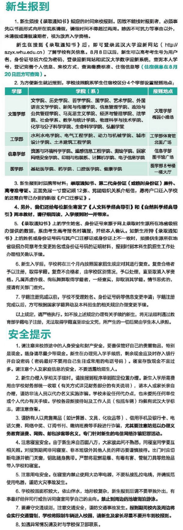 2018武汉大学迎新网入口 入学时间及流程