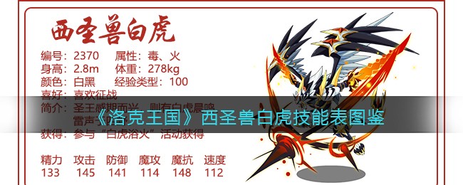 洛克王国西圣兽白虎技能表图鉴(西圣兽白虎怎么样/厉害吗)
