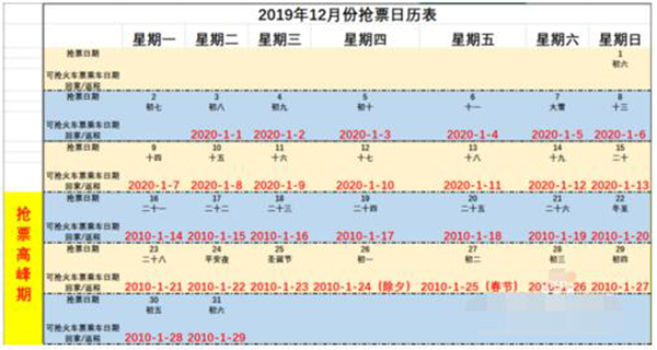 2020春运火车票预售抢票时间表