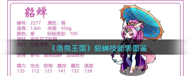 洛克王国貂蝉技能表图鉴(貂蝉怎么样/厉害吗)