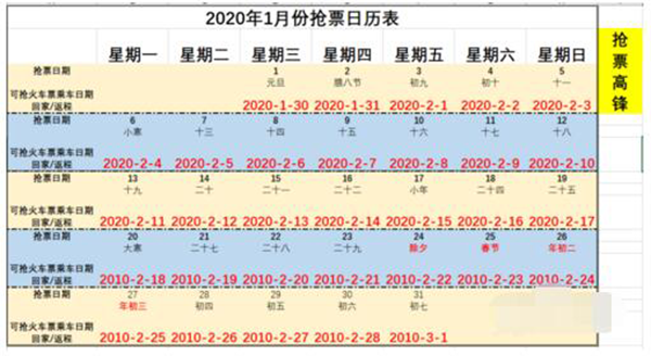 2020春运火车票预售抢票时间表