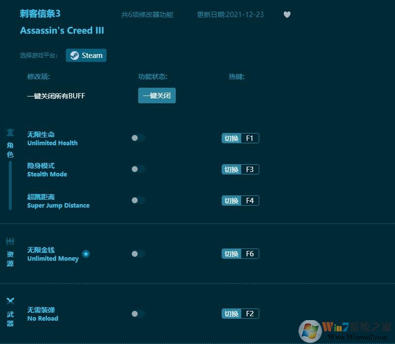 刺客信条3六项修改器 v1.5.22下载(刺客信条3修改器官方最新版)