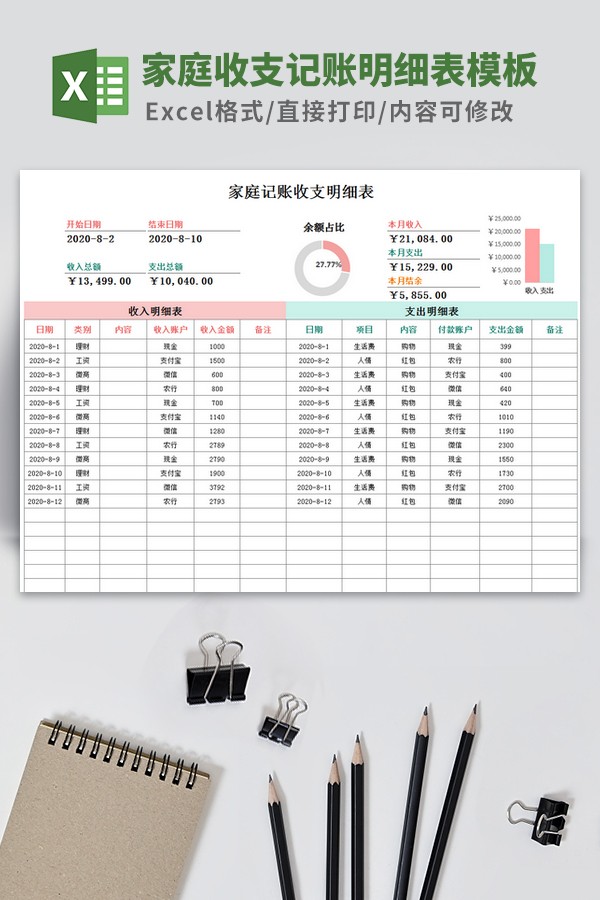 家庭收支记账明细表模板